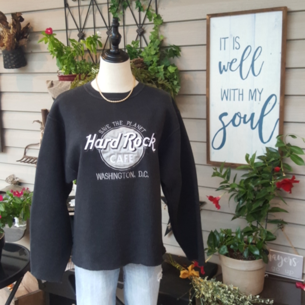 HARD ROCK CAFE ♡ Sweet Vintage Thick Black Washington, DC Cut-Off Sweatshirt S